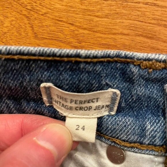Madewell Perfect Vintage Crop Jeans Rosabelle AJ190 Light Wash Knee Hole - Picture 8 of 11